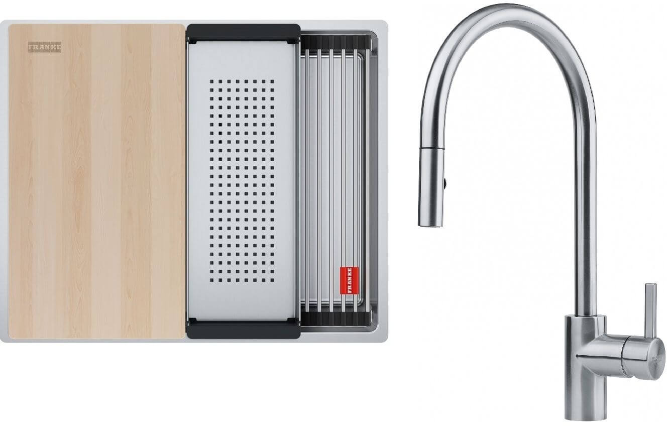 Set chiuveta din otel Franke Box 127.0749.858, baterie bucătărie Franke Eos 115.0590.045