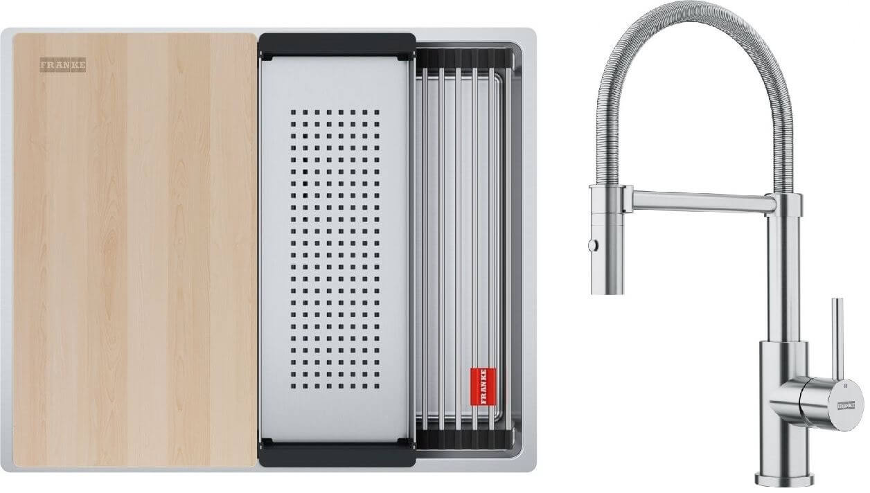 Set chiuveta din otel Franke Box 127.0749.858, baterie bucătărie Franke Smart Glenda 115.0747.475
