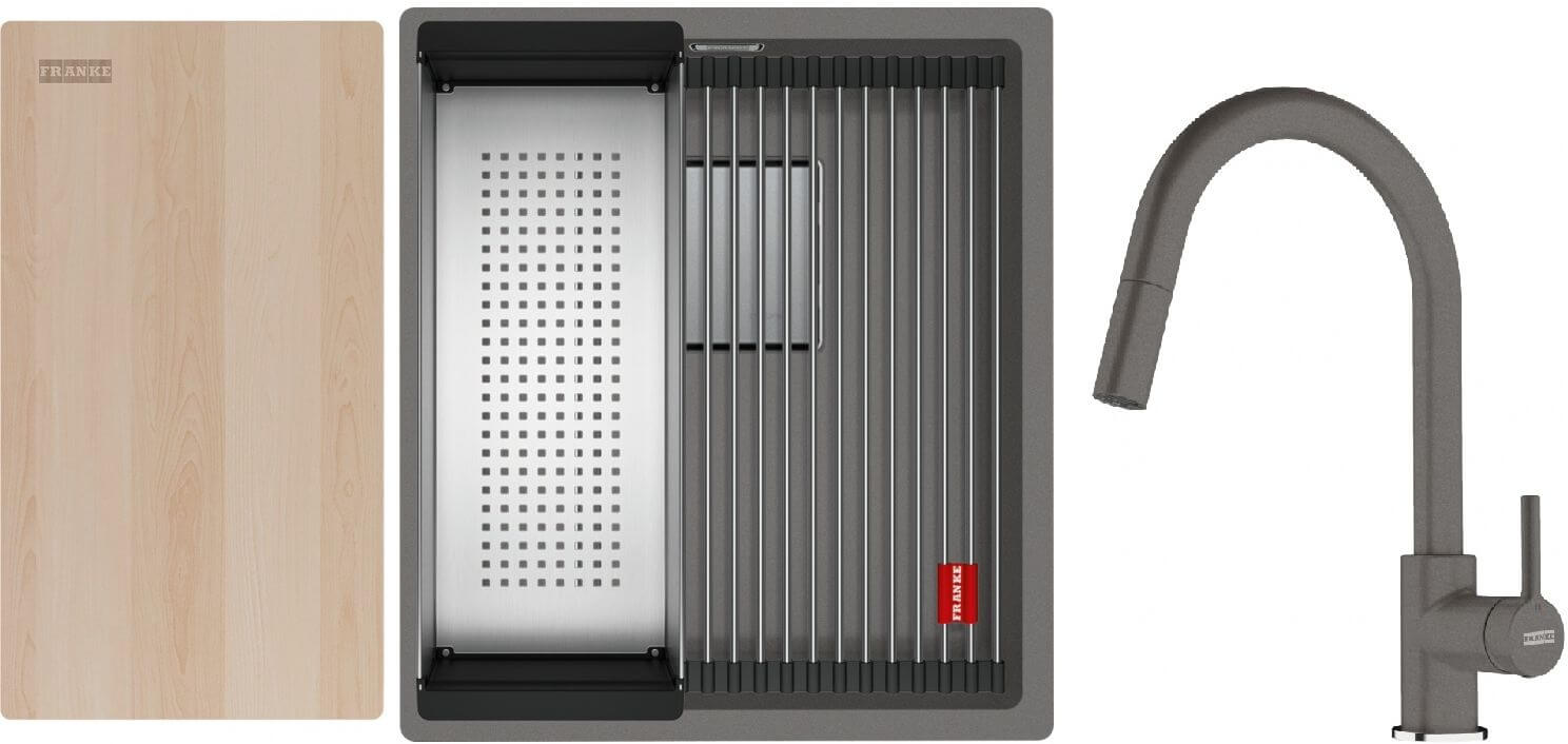 Set chiuvetă din granit Franke Kanon 125.0749.648, baterie bucătărie Franke Lina 115.0626.057