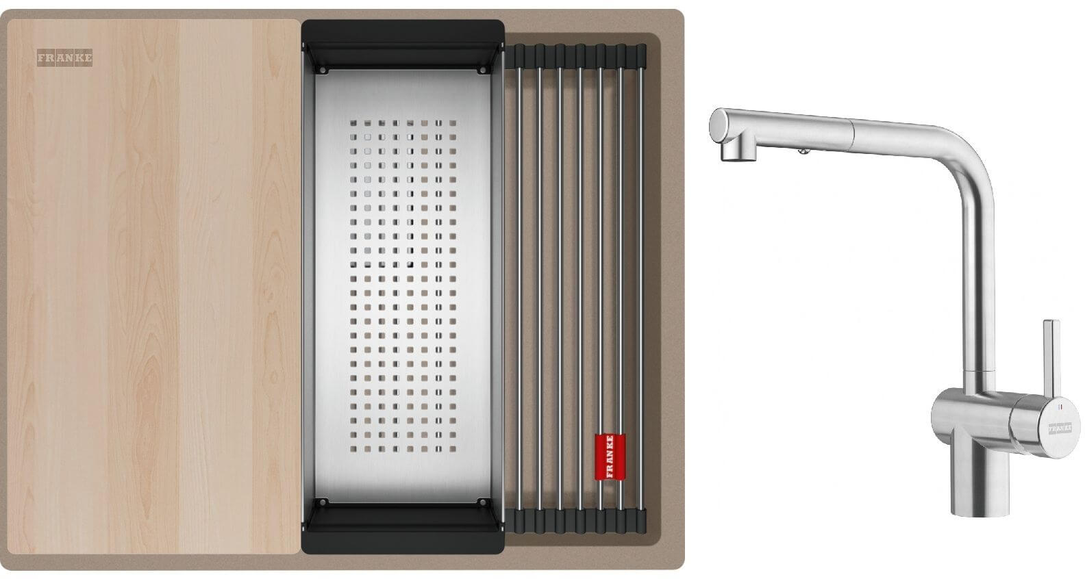 Set chiuvetă din granit Franke Kanon 125.0749.657, baterie bucătărie Franke Atlas Neo 115.0741.710