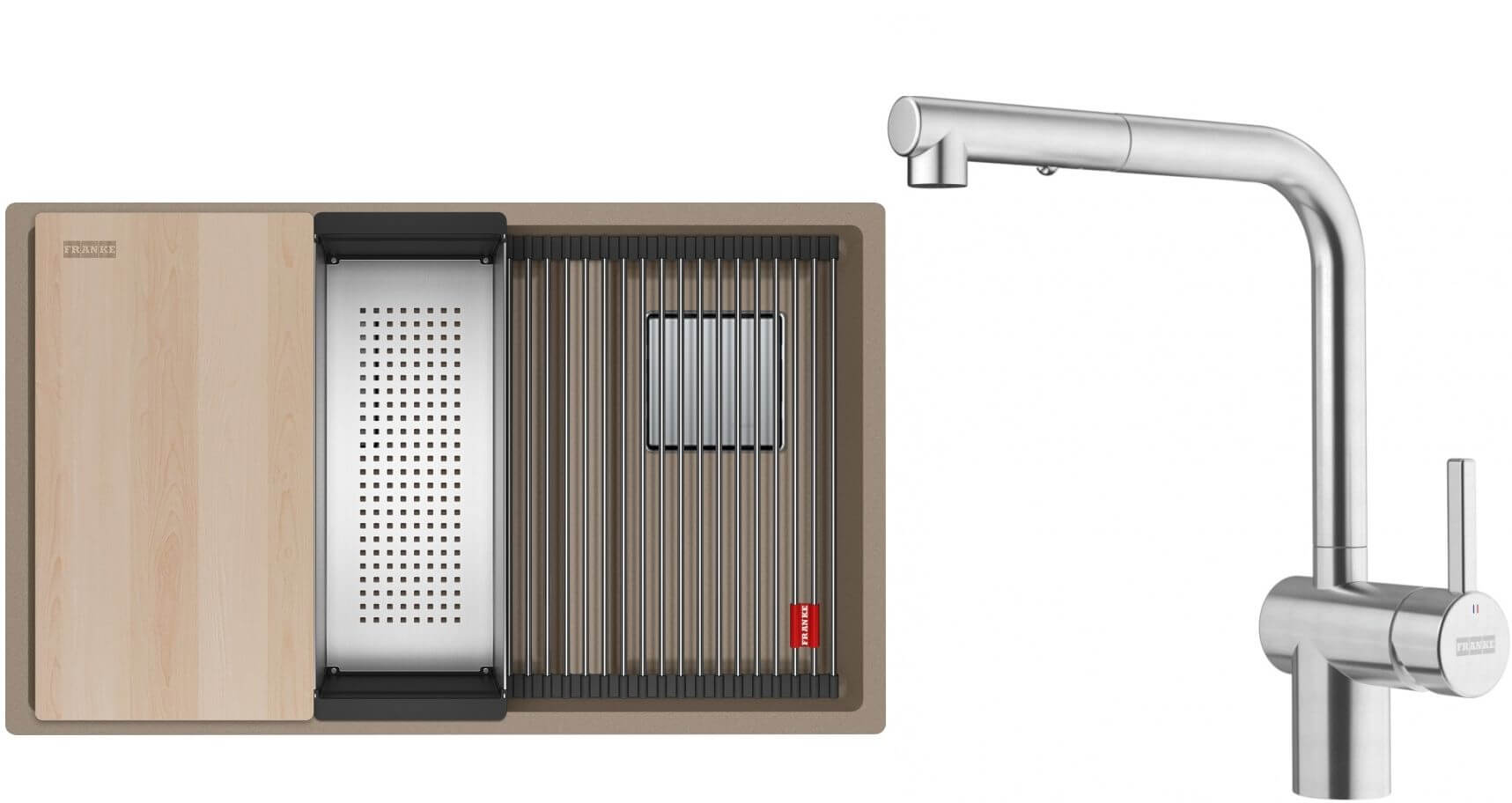 Set chiuvetă din granit Franke Kanon 125.0749.677, baterie bucătărie Franke Atlas Neo 115.0741.710