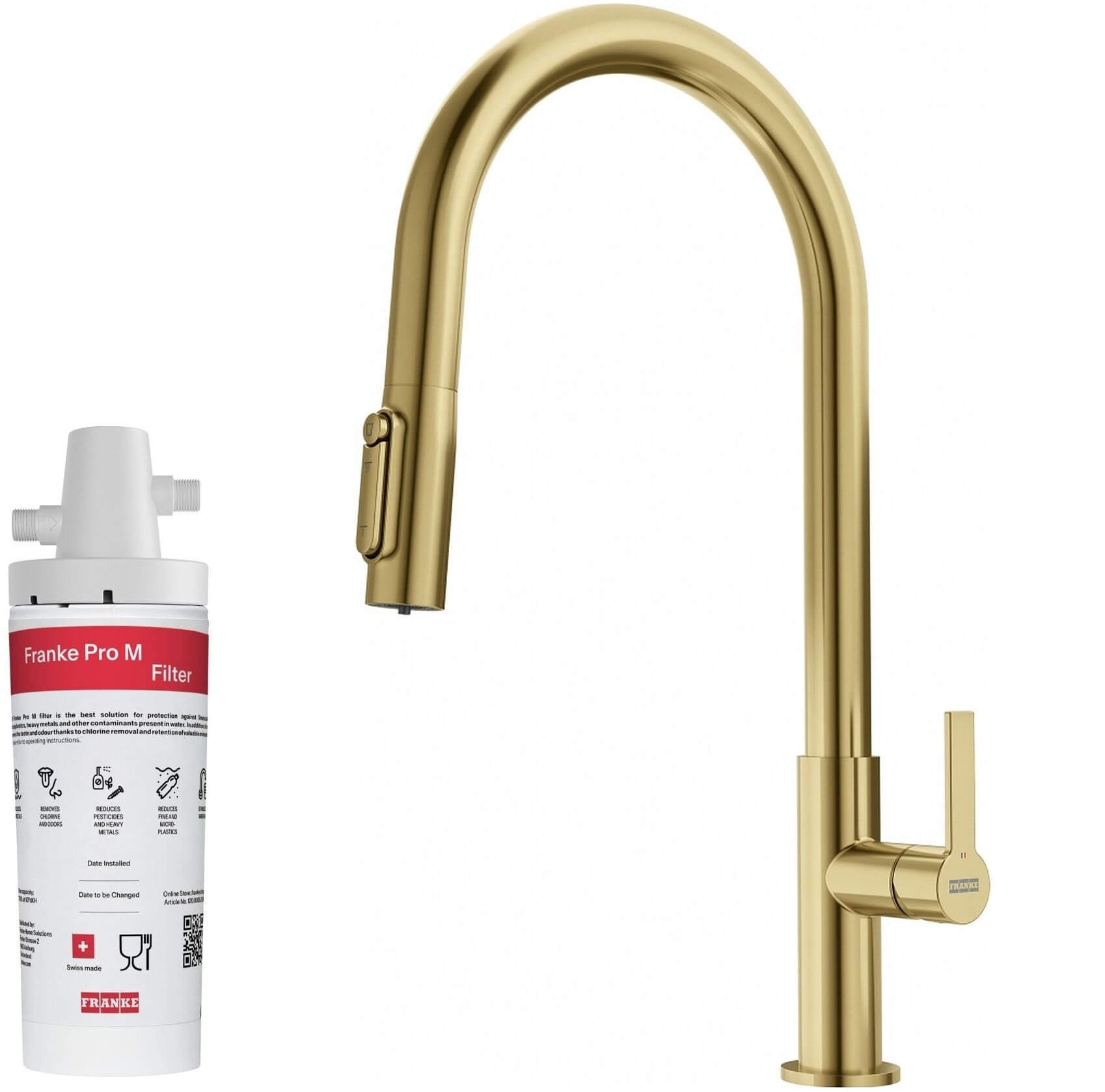 Set baterie bucătărie Franke Maris Slim Clear Water J Pull-Out 120.0736.601, filtru sub chiuvetă Franke Pro M Connect 150.0752.886