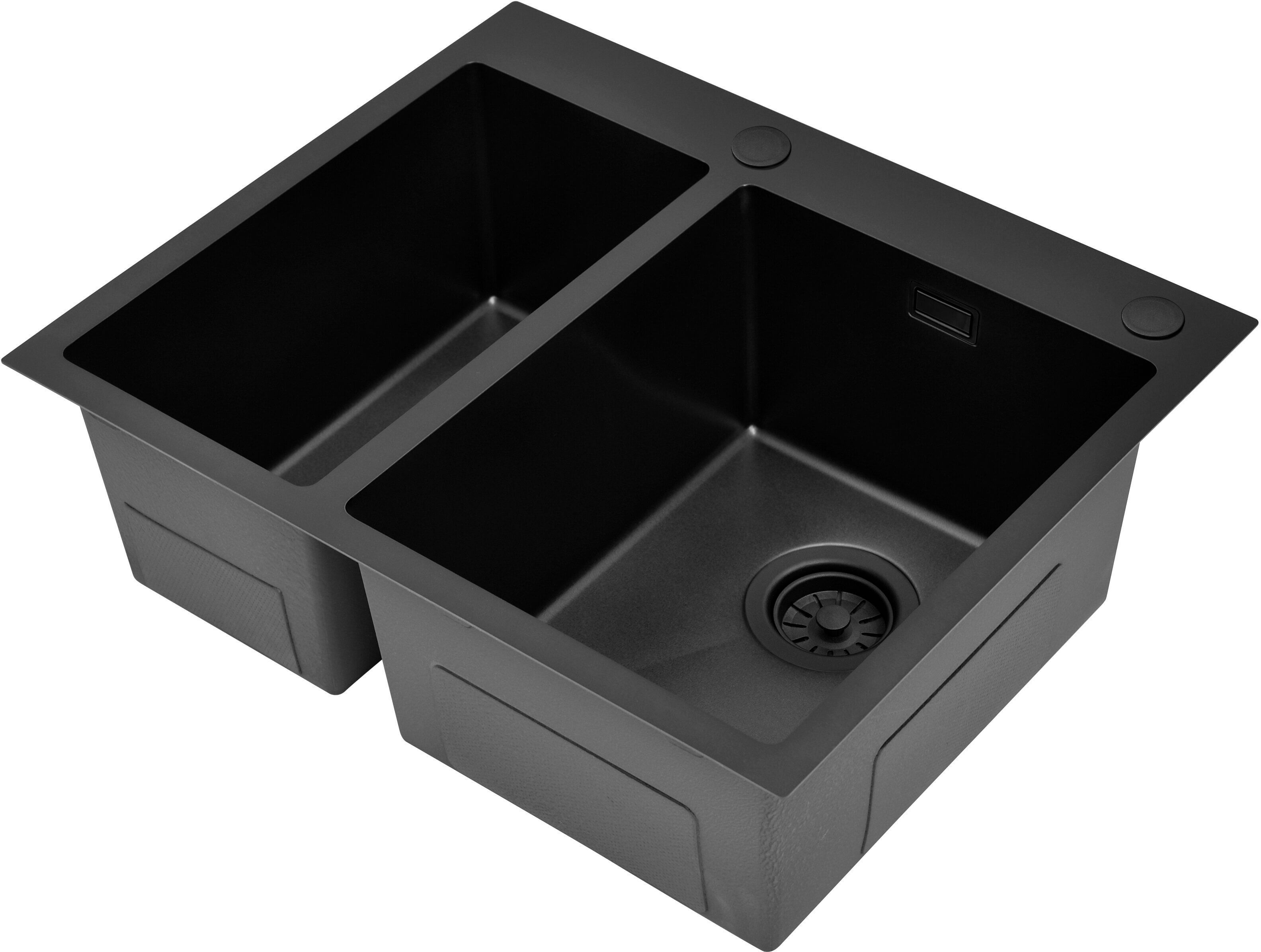 Ruvetti Masivo chiuveta cu dozator 61x51 cm negru 5002M_PVD_BL65_W