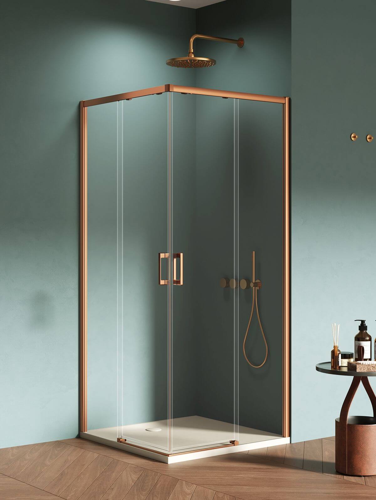 New Trendy Prime Copper Brushed cabină de duș 90x70 cm cupru periat/sticlă transparentă D-0806A/D-0811A