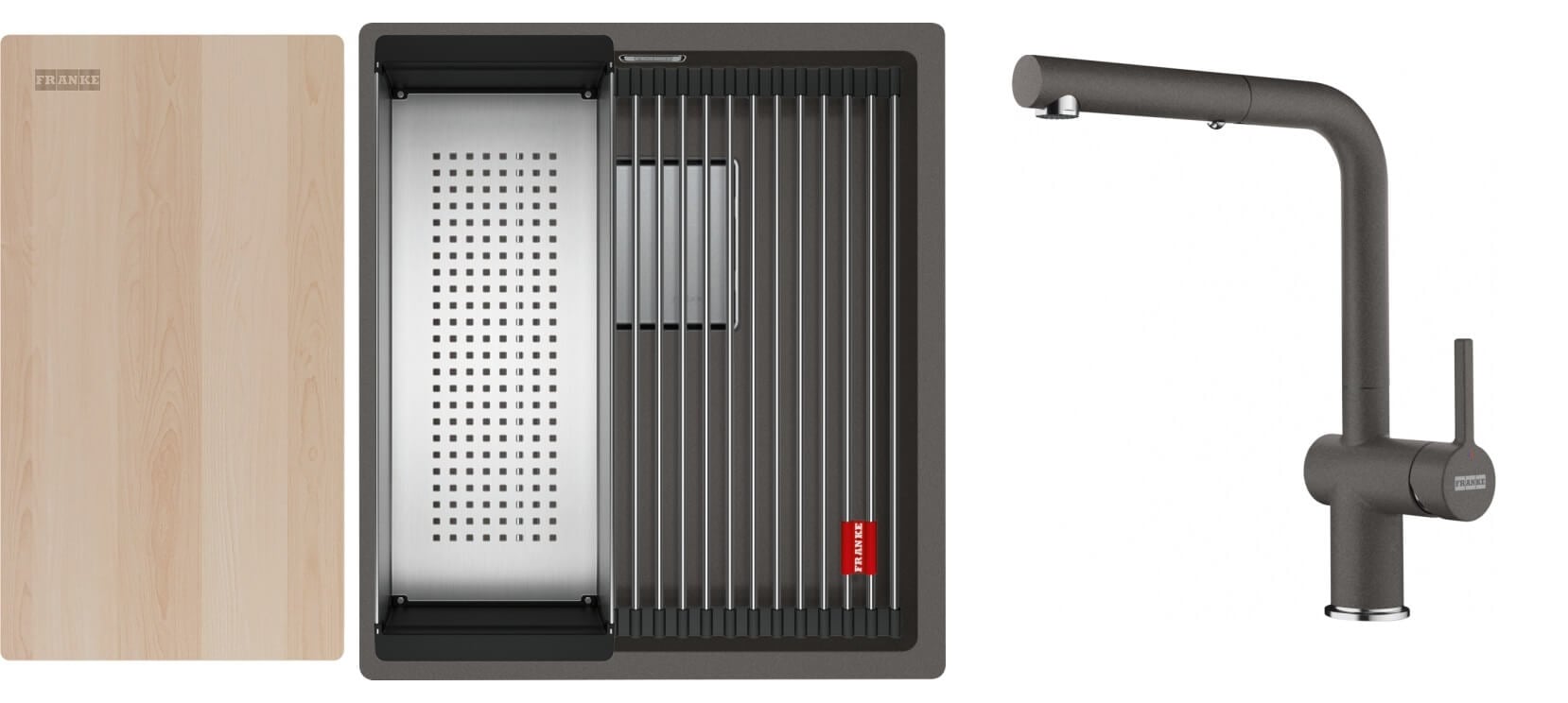 Set chiuvetă din granit Franke Kanon 125.0749.649, baterie bucătărie Franke Active L Pull-Out Spray 115.0721.464