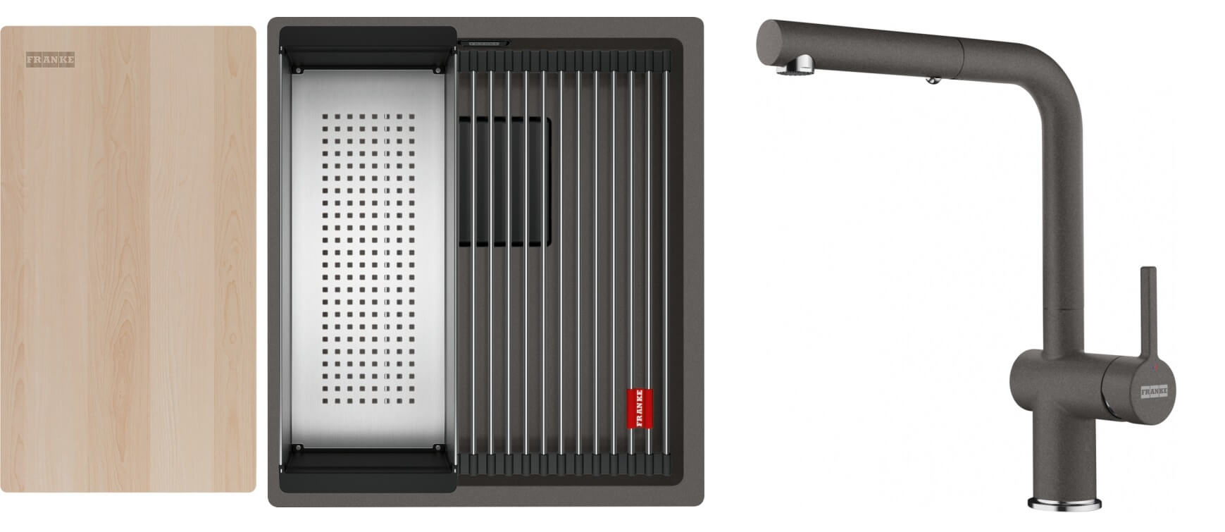 Set chiuvetă din granit Franke Kanon 125.0749.653, baterie bucătărie Franke Active L Pull-Out Spray 115.0721.464