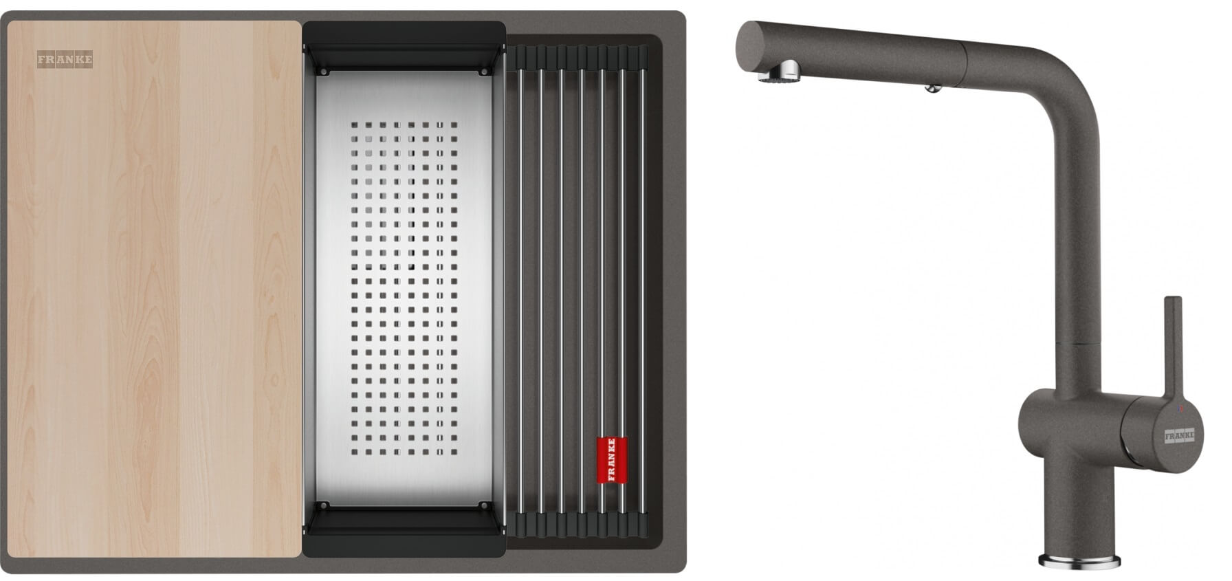 Set chiuvetă din granit Franke Kanon 125.0749.663, baterie bucătărie Franke Active L Pull-Out Spray 115.0721.464