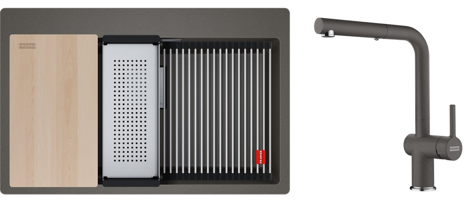 Set chiuvetă din granit Franke Kanon 114.0749.639, baterie bucătărie Franke Active L Pull-Out Spray 115.0721.464