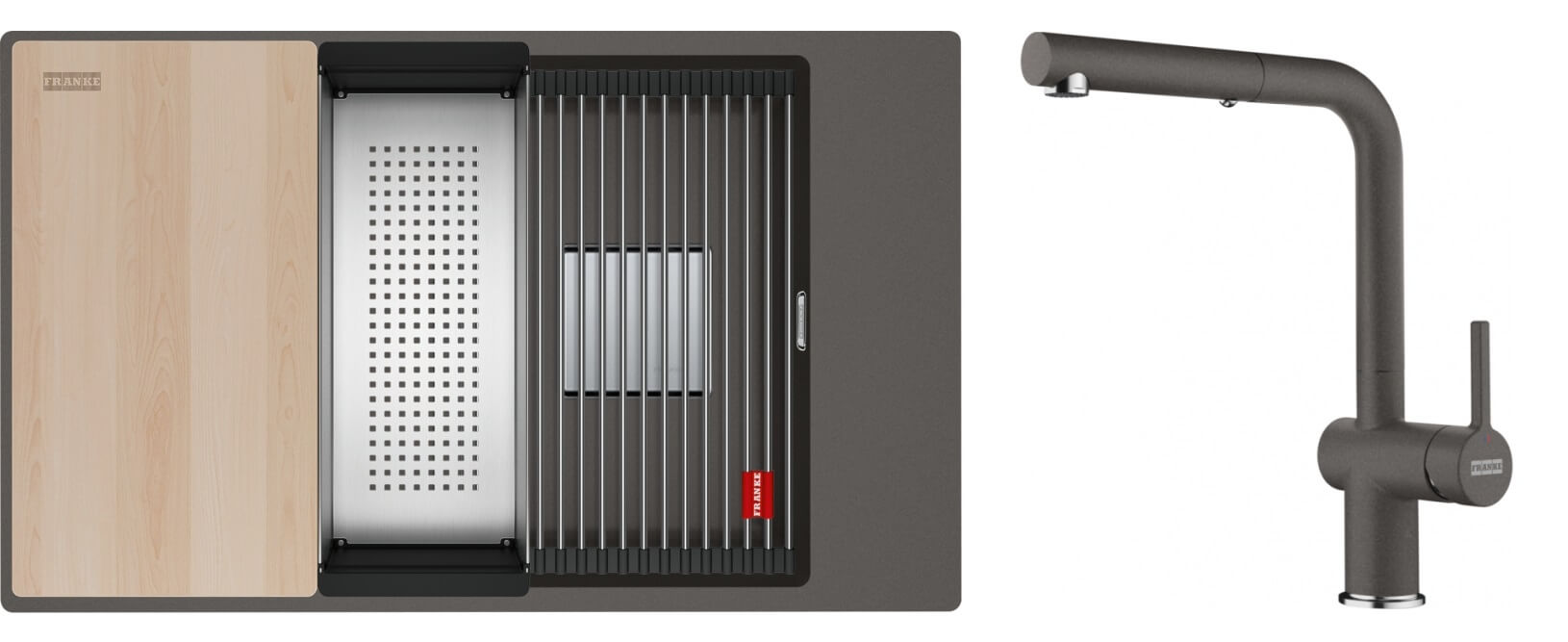 Set chiuvetă din granit Franke Kanon 125.0749.669, baterie bucătărie Franke Active L Pull-Out Spray 115.0721.464