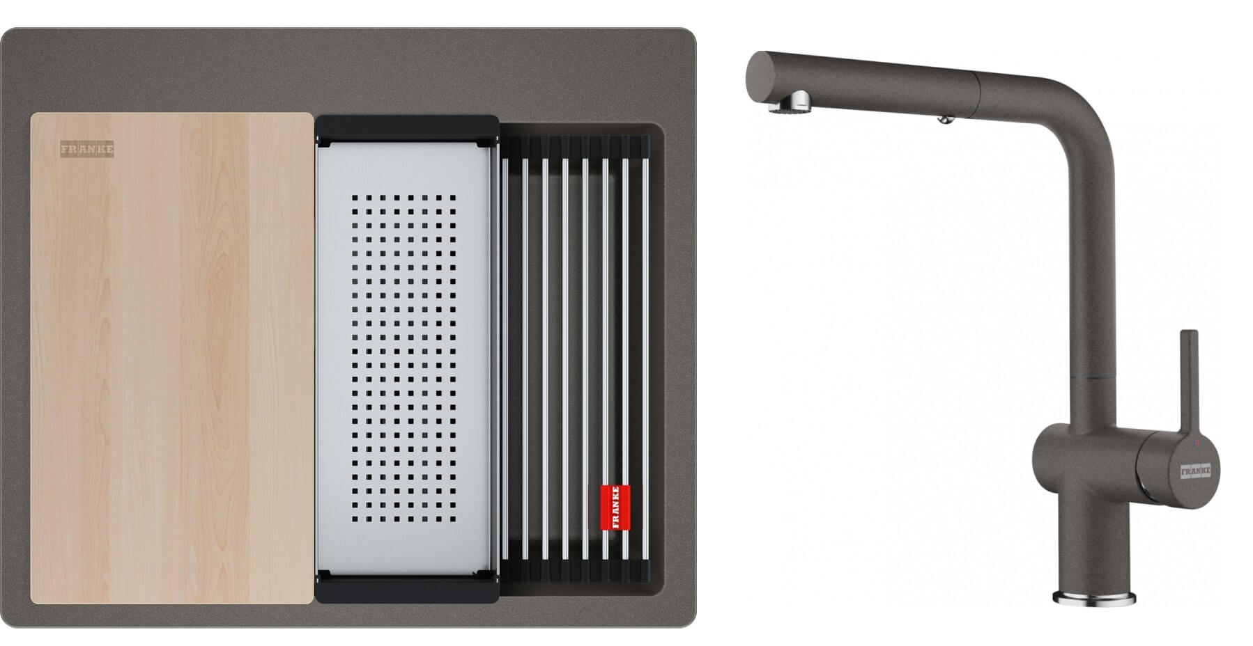 Set chiuvetă din granit Franke Kanon 114.0749.633, baterie bucătărie Franke Active L Pull-Out Spray 115.0721.464