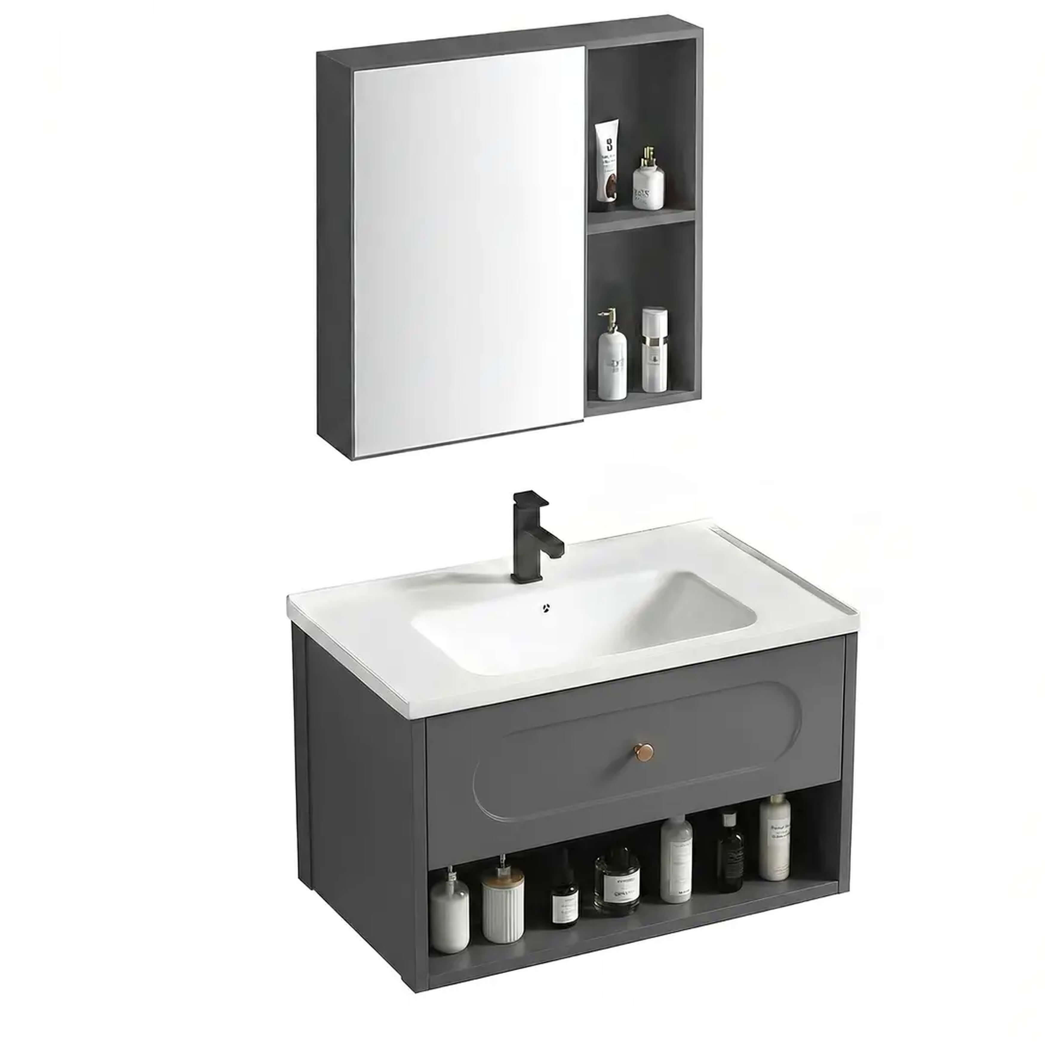 Rea River set mobilier de baie 60x48x cm sub chiuveta pe perete gri REA-M0020