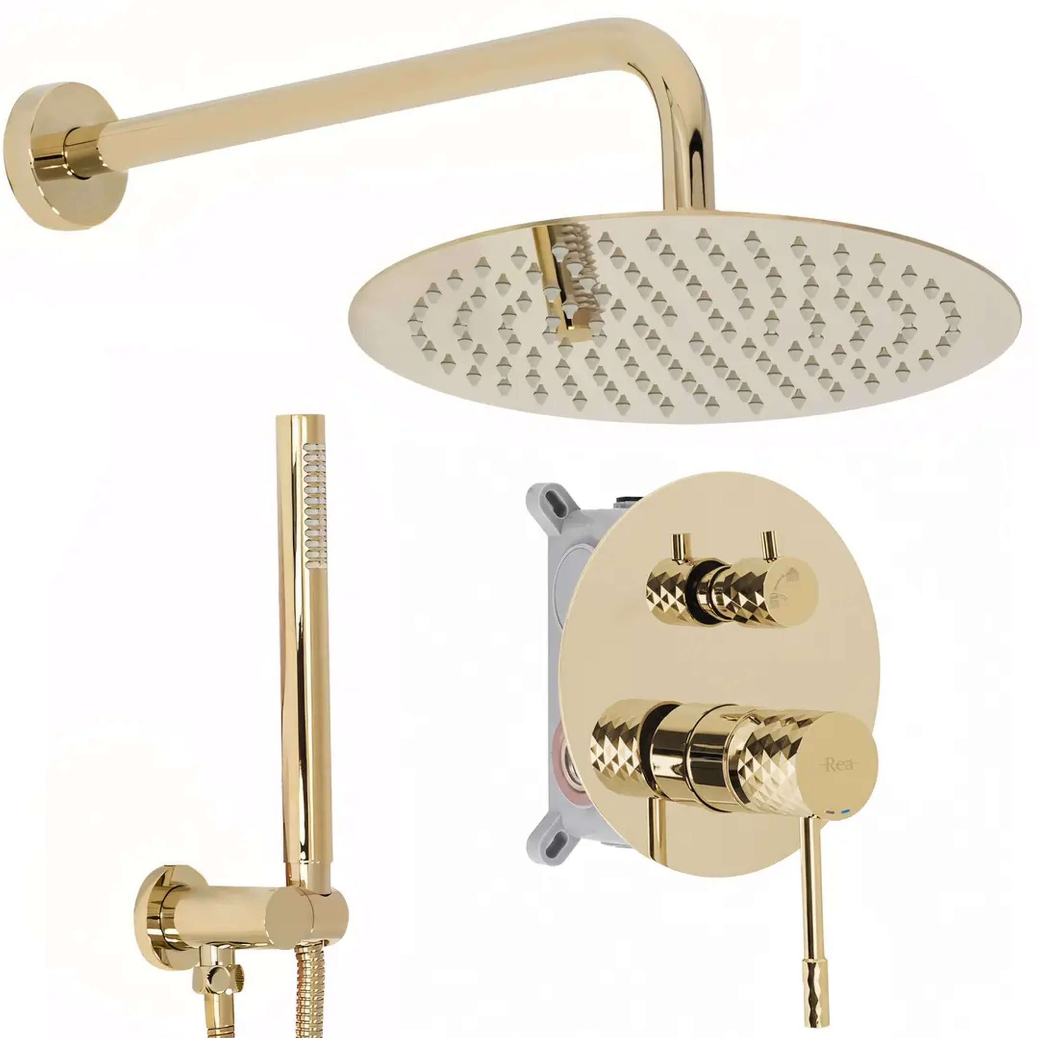 Rea Lungo set de duș ascuns cu duș de ploaie auriu REA-P6964