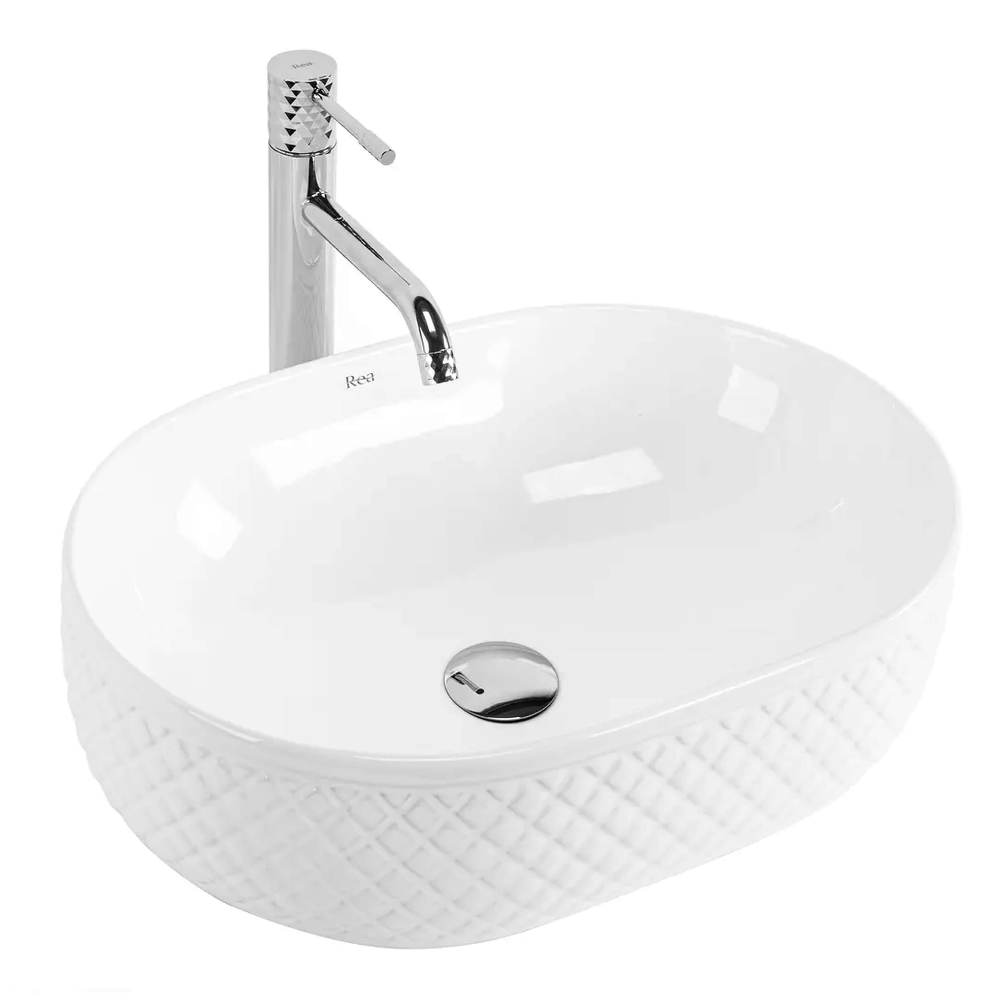 Rea Oktawia lavoar 50x35.5 cm ovale de blat alb luciu REA-U6366