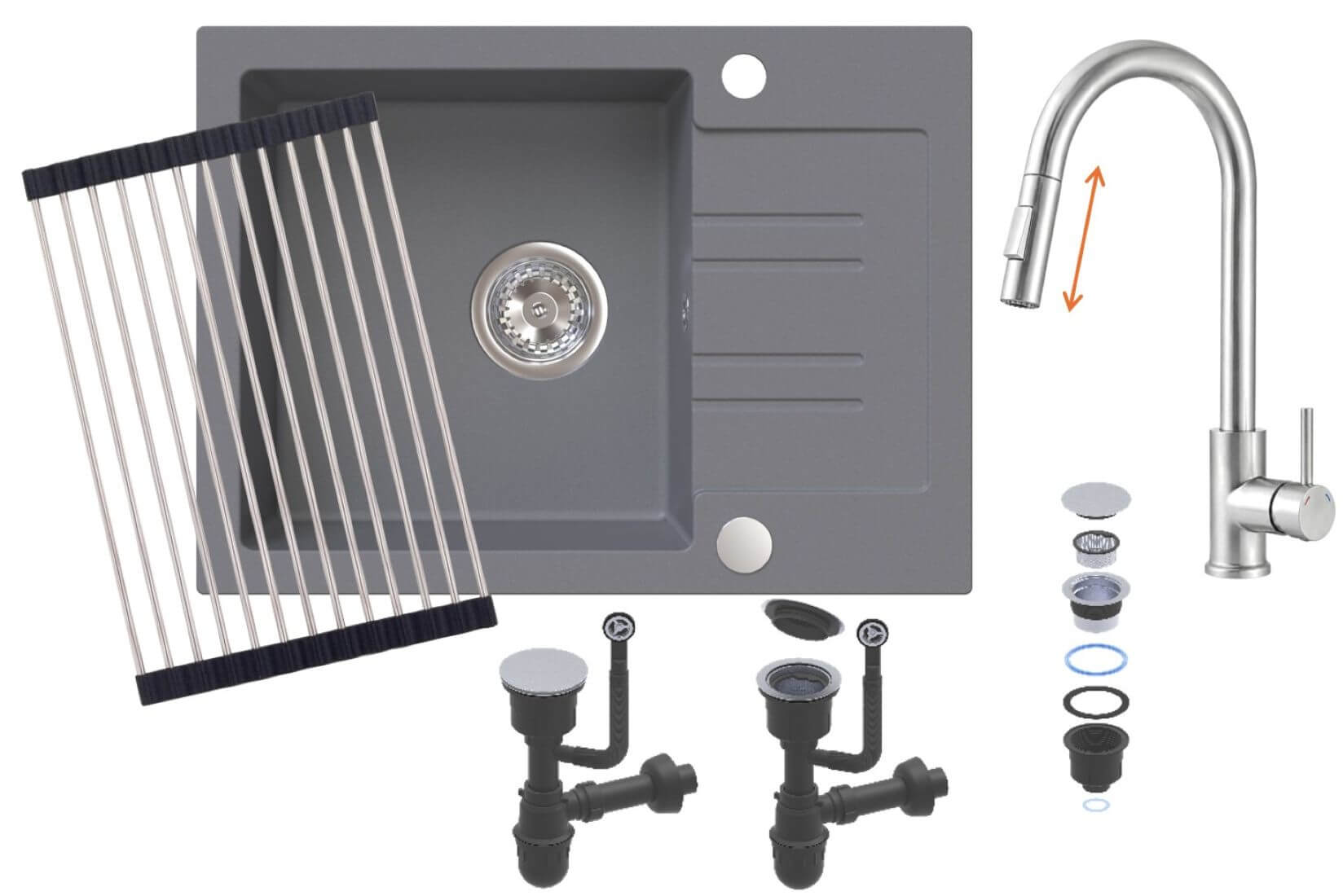 Ruvetti Idelo chiuveta cu baterie și accesorii gri/oțel KG_IDELO120_GR_KORR-BS