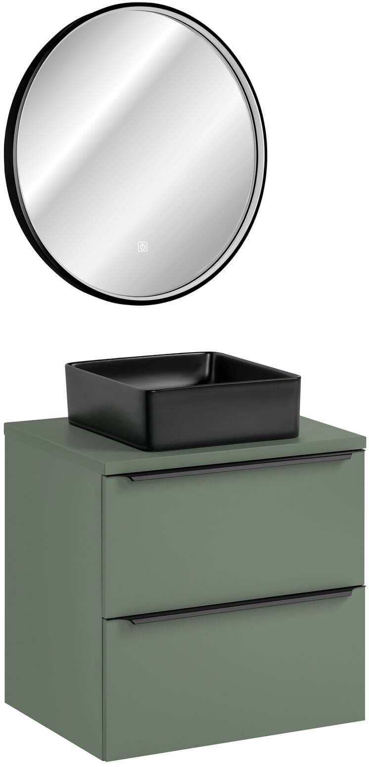 Set dulap Comad Sombra Green SOMBRA GREEN 82-60-46-2S, oglindă Comad Sirius SIRIUS LU LED 60, UM-6276SLIM40BLACKDP, GREEN 89-60-46 M