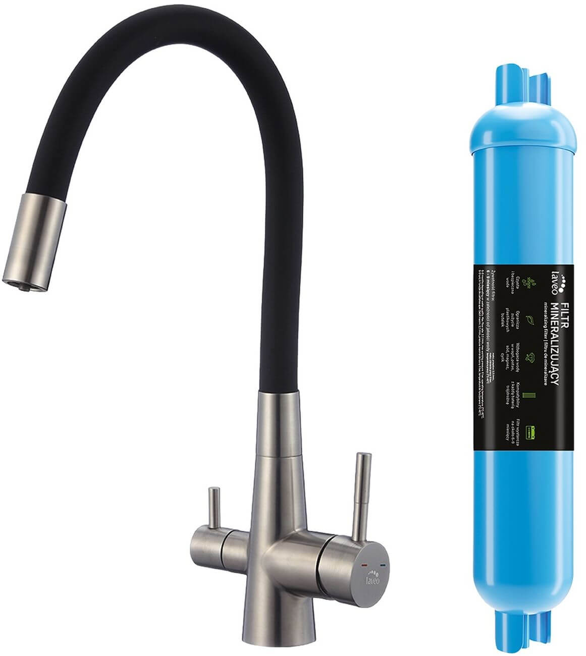 Laveo Riveco baterie de bucatarie cu filtru pe picior oţel inoxidabil-negru BRID768D