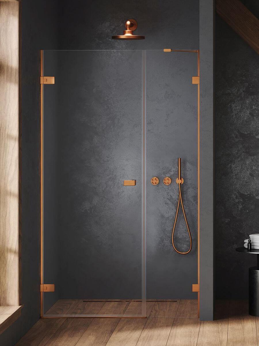 New Trendy Oxia Copper Brushed uși de duș 120 cm înclinabilă cupru periat/sticlă transparentă AXJ-0674-WU