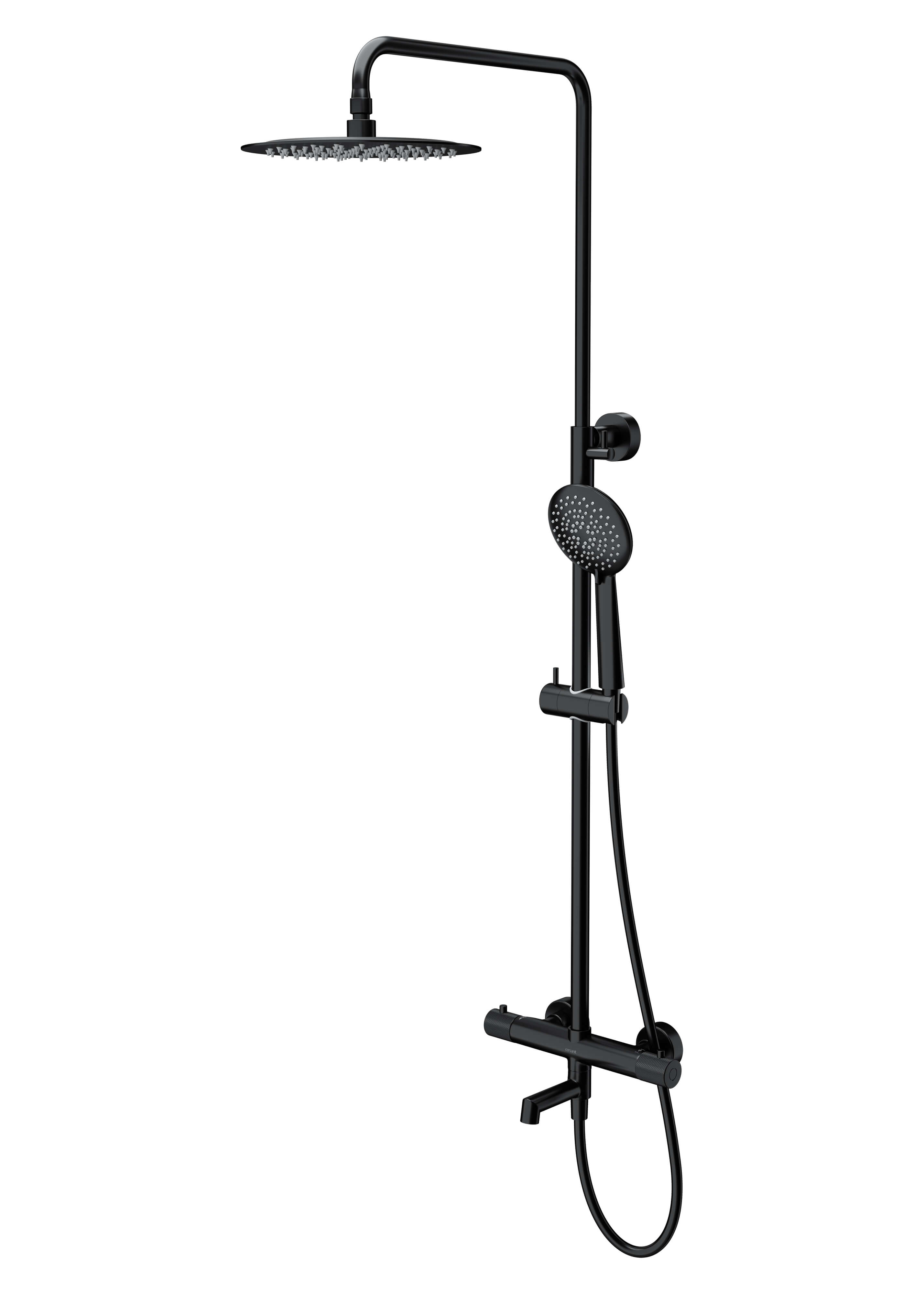 Cersanit Zen set cadă și duș perete cu termostat cu duș de ploaie negru S951-786