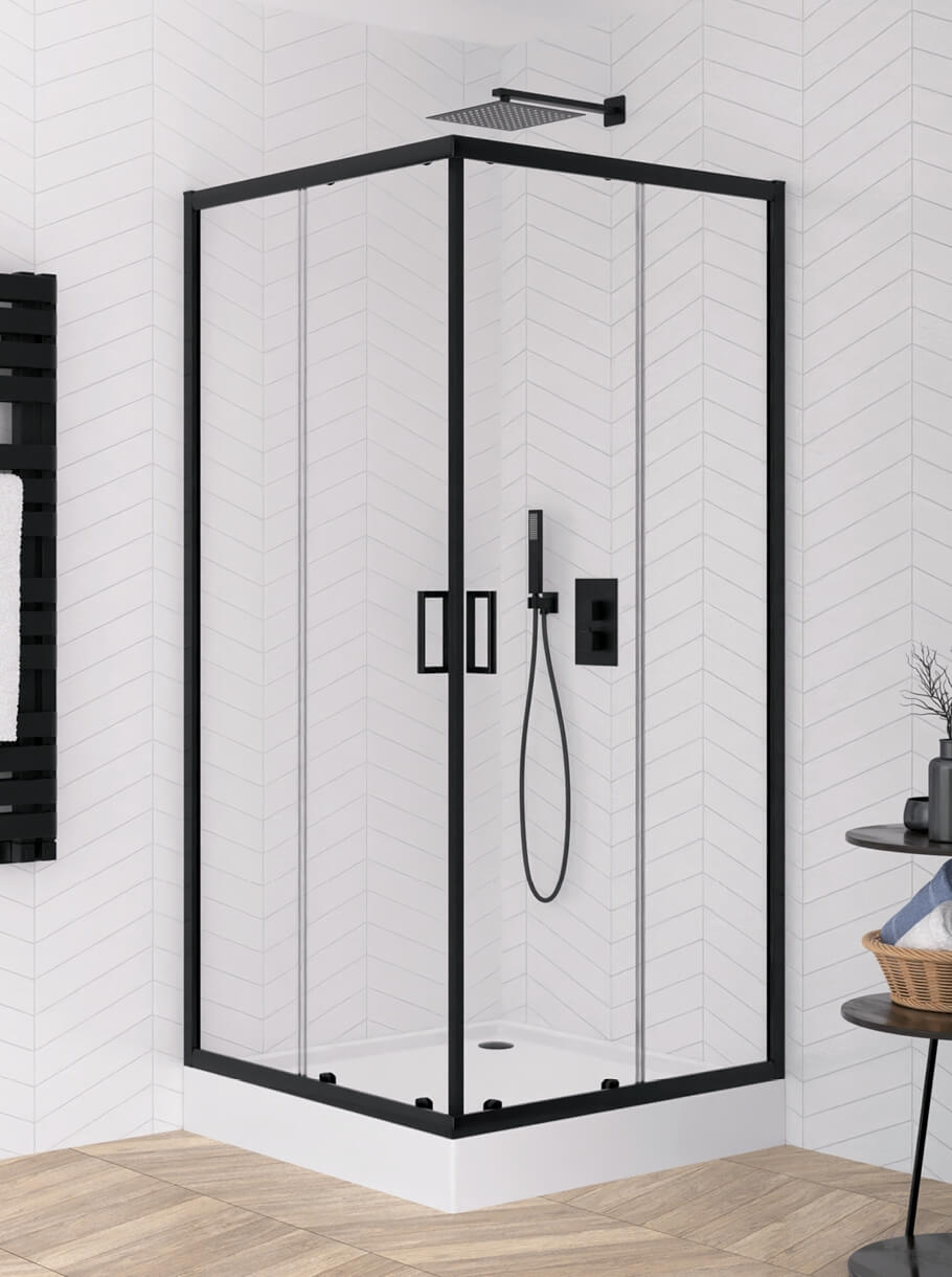 New Trendy Suvia Black cabină de duș 90x90 cm pătrat negru mat/sticlă transparentă K-5118