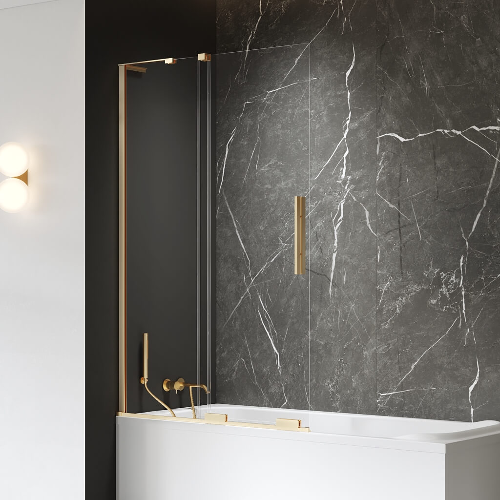 New Trendy Smart Gold Brushed paravan cadă 100 cm două piese auriu periat/sticlă transparentă EXK-7787-WL