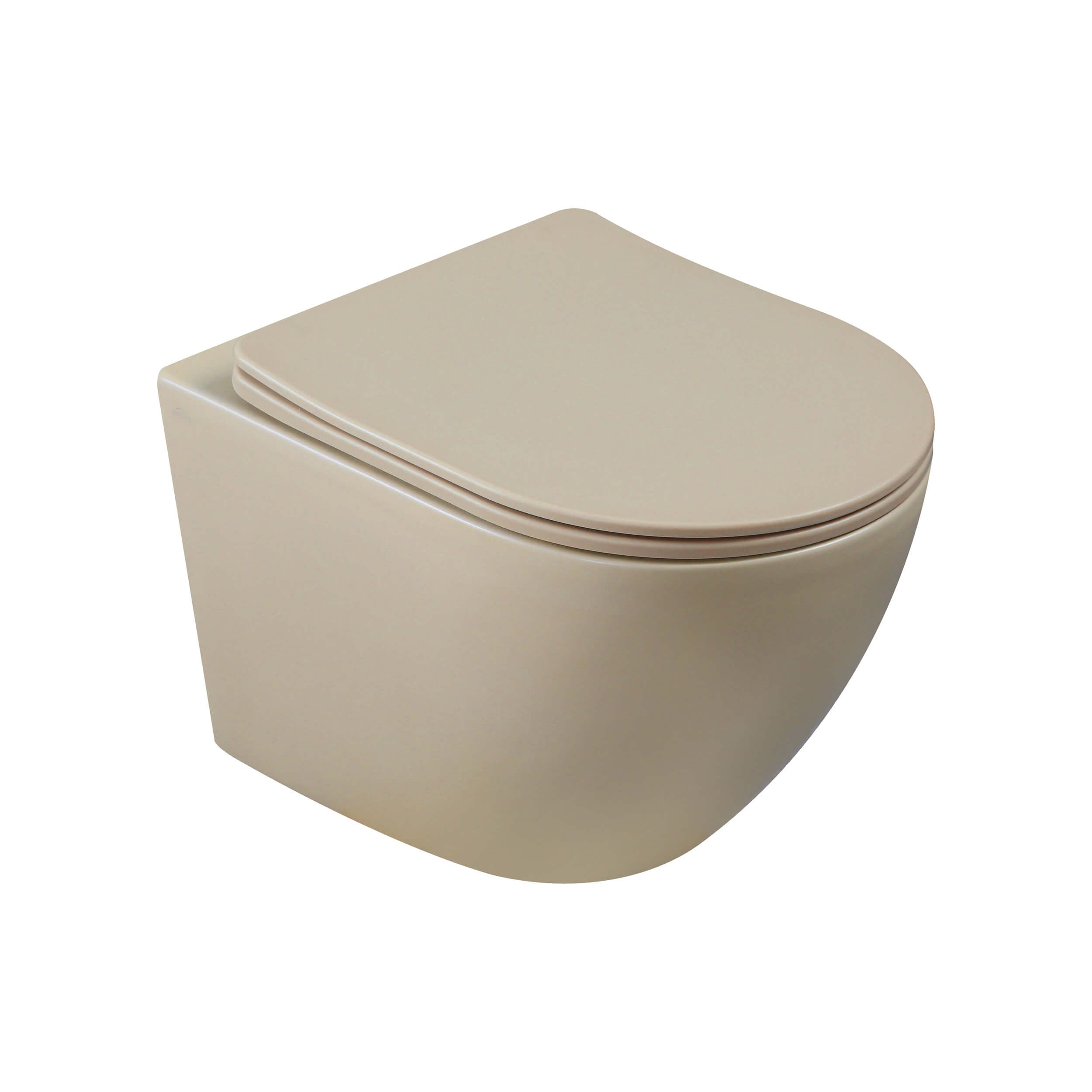 Invena Tavro vas wc cu capac soft-close agăţat fără margine bej mat CE-71-008