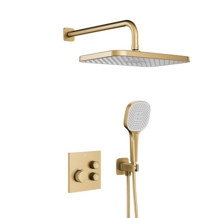 KFA Armatura Malaga Brushed Light Gold set de duș ascuns cu termostat cu duș de ploaie auriu 5759-530-39