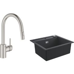 Set chiuvetă din granit Grohe K700 31651AP0, baterie bucătărie Grohe Concetto 31483DC2