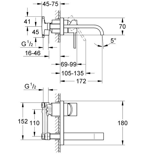 Set baterie lavoar Grohe Allure 19309000, element ascuns al bateriei Grohe 33769000