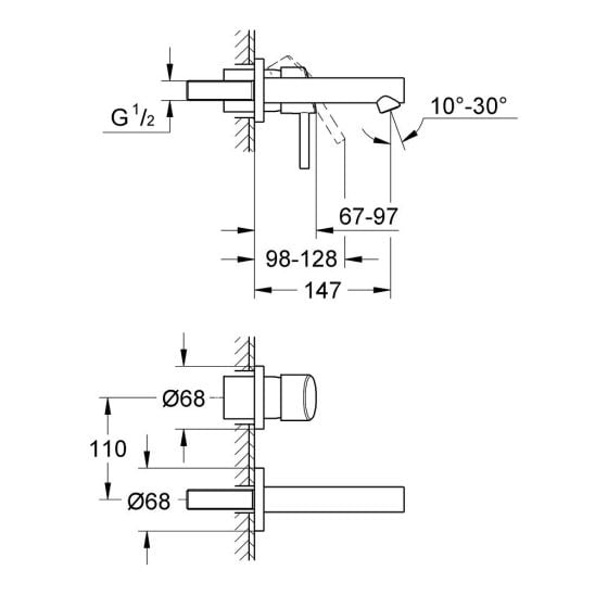 Set element ascuns al bateriei Grohe Eurostyle 23571000, baterie lavoar Grohe Concetto 19575001