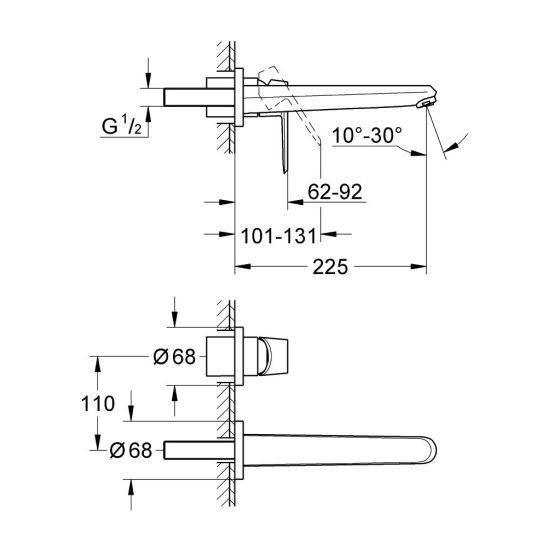 Set baterie lavoar Grohe Eurodisc Cosmopolitan 19974002, element ascuns al bateriei Grohe Eurostyle 23571000