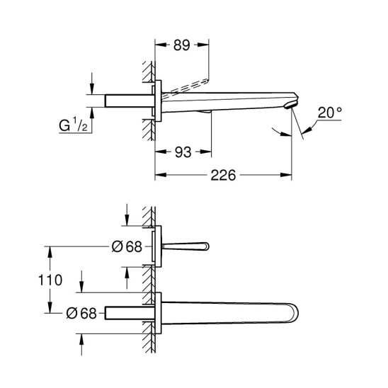 Set baterie lavoar Grohe Eurodisc Joy 19969000, element ascuns al bateriei Grohe Eurodisc Joy 23429000