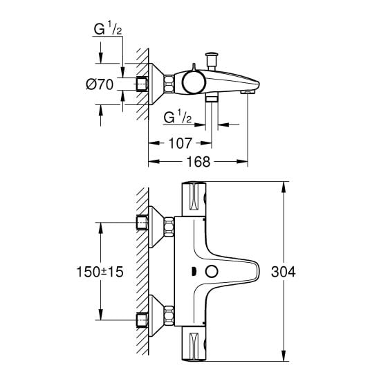 Set baterie cadă-duș Grohe Grohtherm 800 34567000, set de duș Grohe Vitalio SmartActive 26596000