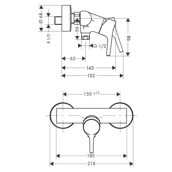 Set baterie de duș Hansgrohe Talis S 72600000, baterie lavoar Hansgrohe Talis S 72020000, 26562400