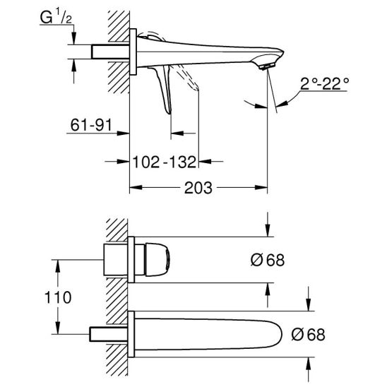 Set baterie lavoar Grohe Eurostyle New 19571003, element ascuns al bateriei Grohe Eurostyle 23571000