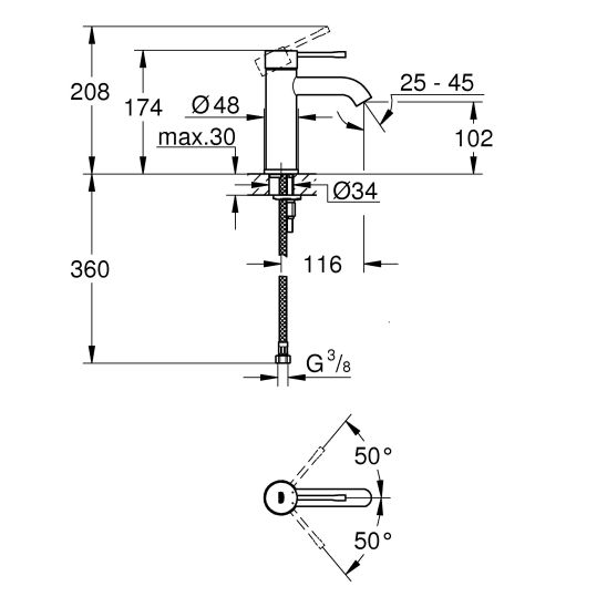 Set baterie cadă-duș Grohe Essence 23491001, element de fixare pe podea Grohe 45984001, 23590001