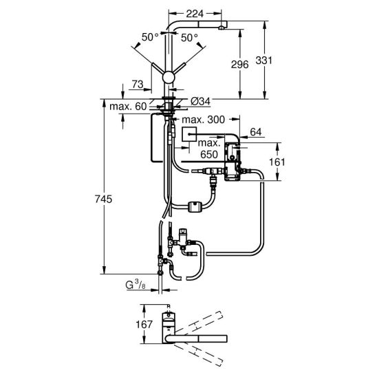 Set baterie bucătărie Grohe Minta 31360001, chiuvetă din granit Grohe K700 31654AP0