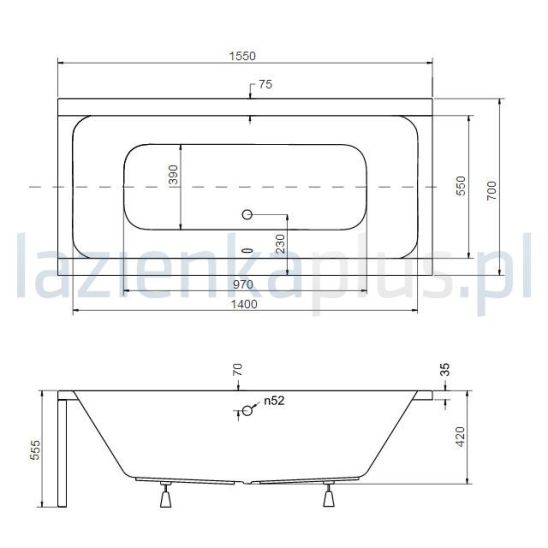 Set cada dreptunghiulară Besco Quadro #WAQ-155-PK, carcasa pentru cadă Besco Quadro #OAQ-155-PK