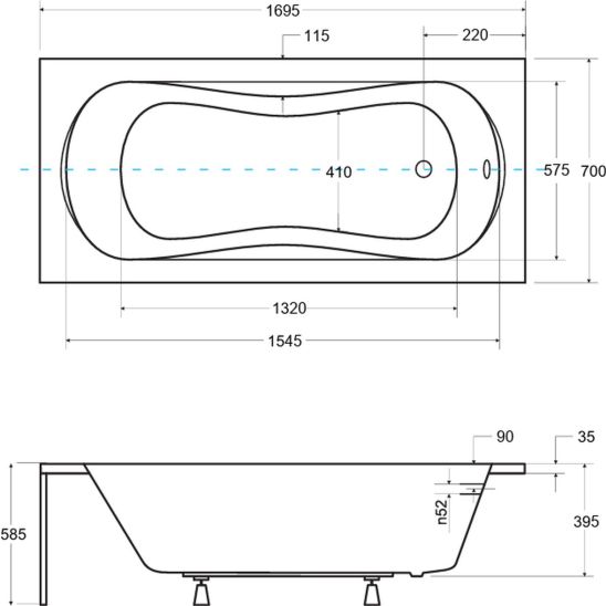 Set cada dreptunghiulară Besco Aria #WAA-170-PA, carcasa pentru cadă Besco #OAP-170-UNI