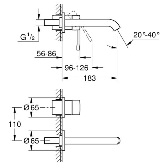 Set baterie lavoar Grohe Essence New 19408AL1, element ascuns al bateriei Grohe Eurostyle 23571000