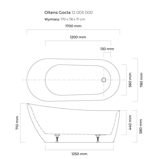 Set cadă freestanding Oltens Gocta 12003000, capac pentru dop chiuvetă Oltens 09002800, 09004800