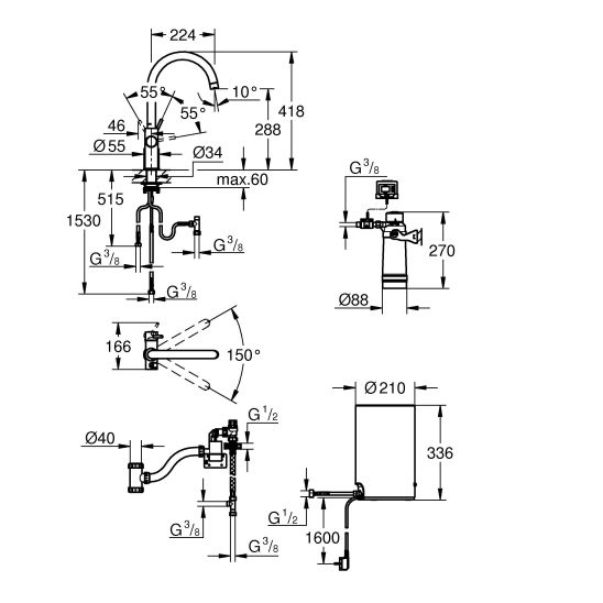 Set baterie bucătărie Grohe Red 30083001, chiuvetă din granit Grohe K700 31654AP0