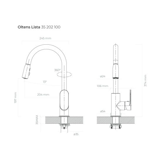 Set baterie bucătărie Oltens Lista 35202100, chiuvetă tectonite Franke Orion 114.0286.441