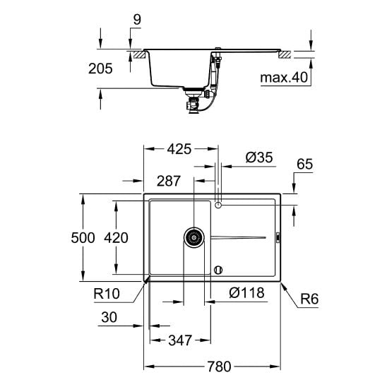 Set chiuvetă din granit Grohe K400 31639AP0, baterie bucătărie Grohe Concetto 31483002