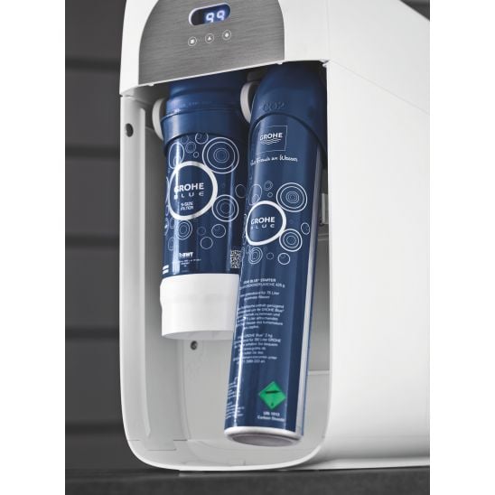 Set set starter cu baterie bucătărie Grohe Blue 31539000, chiuveta din otel Grohe K700 31726SD0