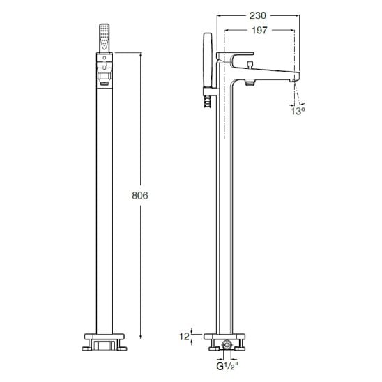 Set cadă freestanding Roca Virginia A24T438000, baterie cadă-duș Roca Escuadra A5A2720C0N