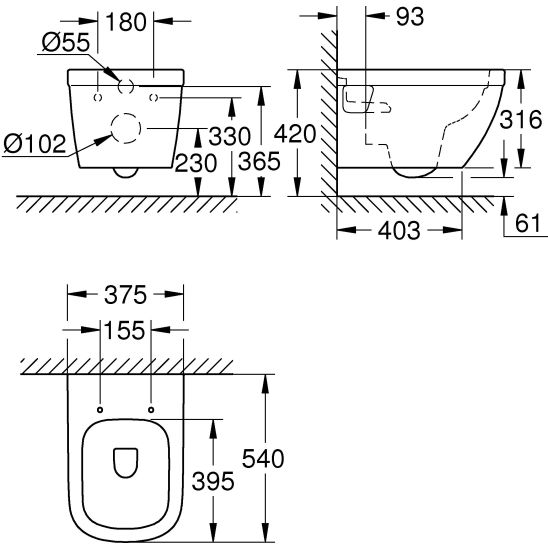 Set cadru ascuns cu buton de acționare Grohe Solido 38811KF0, vas WC Grohe Euro Ceramic 39538000, 39330002