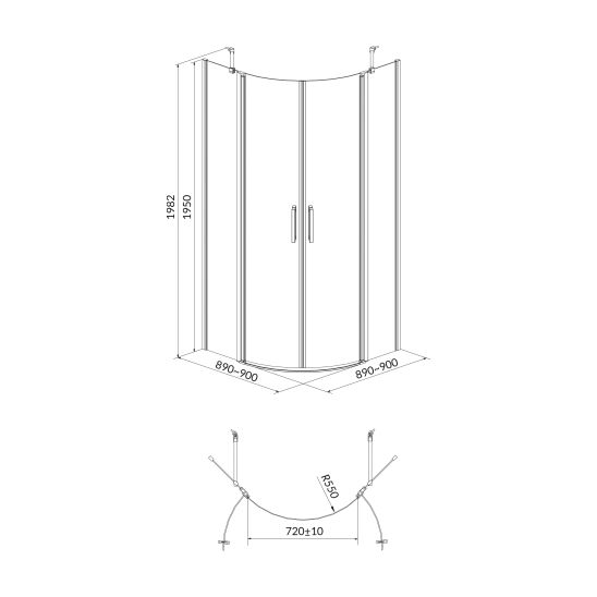 Set cabină de duș Cersanit Moduo S162-010, cădiță de duș semirotundă Cersanit Tako S204-004