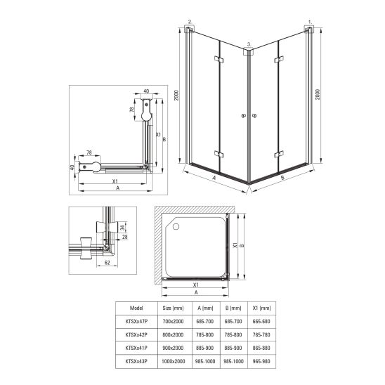 Set uși de duș Deante Kerria Plus KTSXN41P, perete cabină de duș walk-in Deante Kerria Plus KTS_N38P