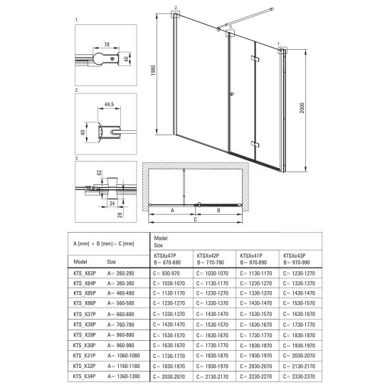 Set uși de duș Deante Kerria Plus KTSXN41P, perete cabină de duș walk-in Deante Kerria Plus KTS_N38P