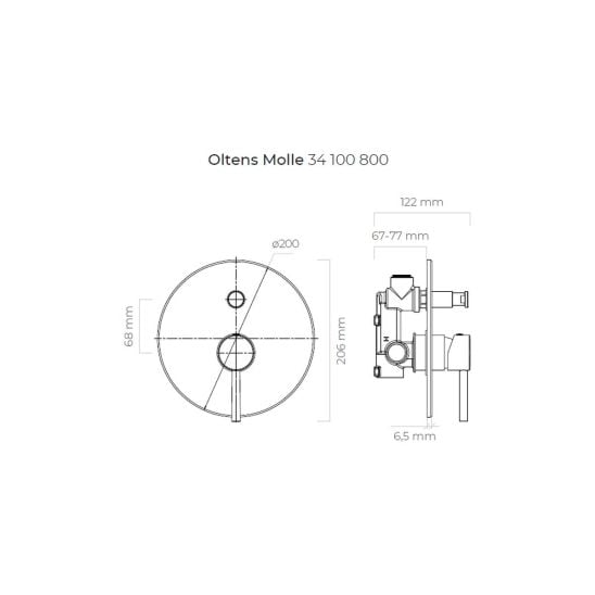 Set baterie cadă-duș Oltens Molle 34100800, cap de duș Oltens Atran 37004800, 39400800, 39304800, 37102800, 37200800